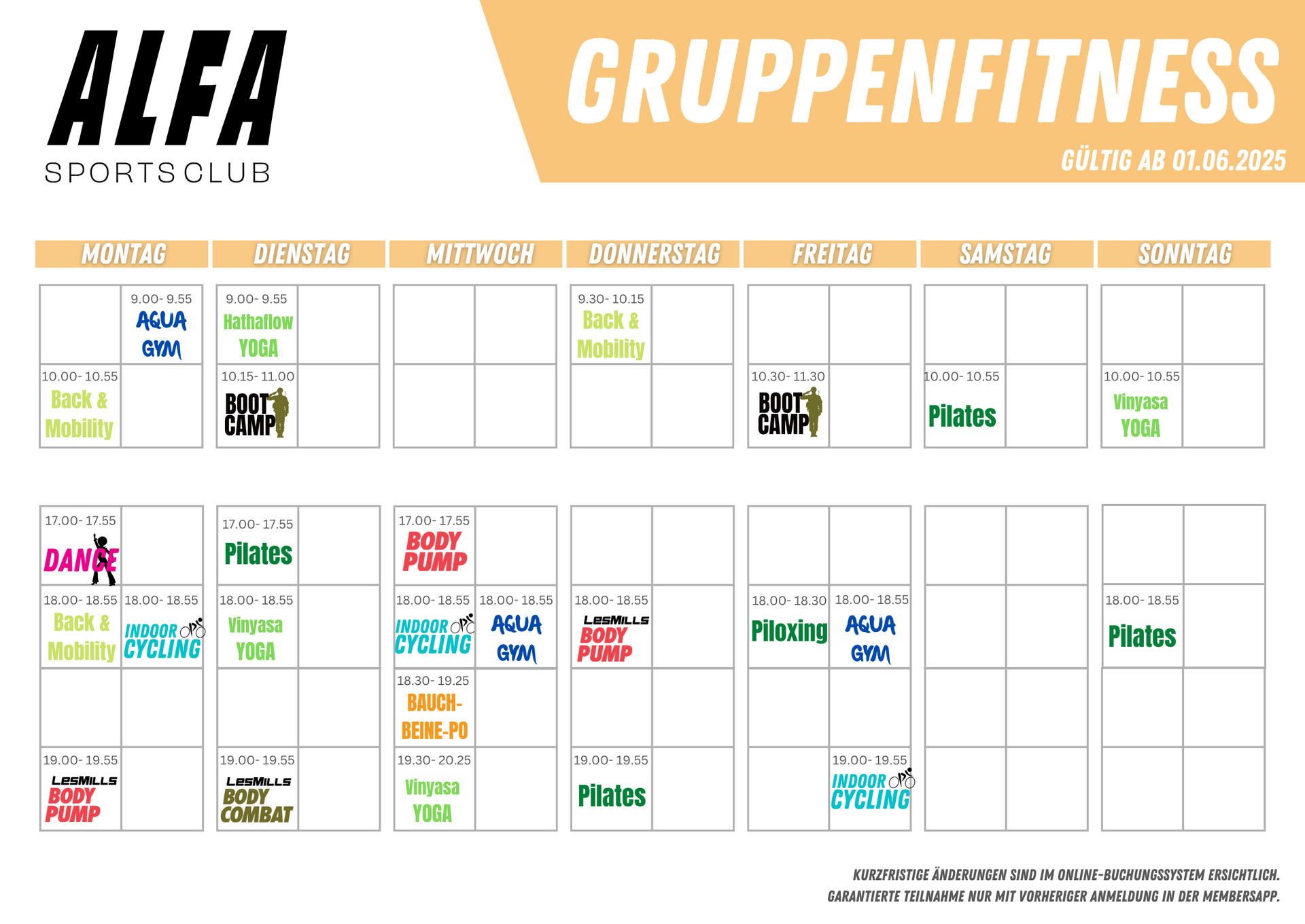 Gruppenkursplan ALFA Sportsclub