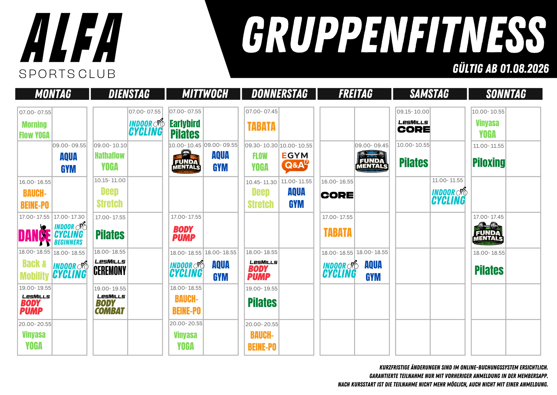 Gruppenkursplan ALFA Sportsclub