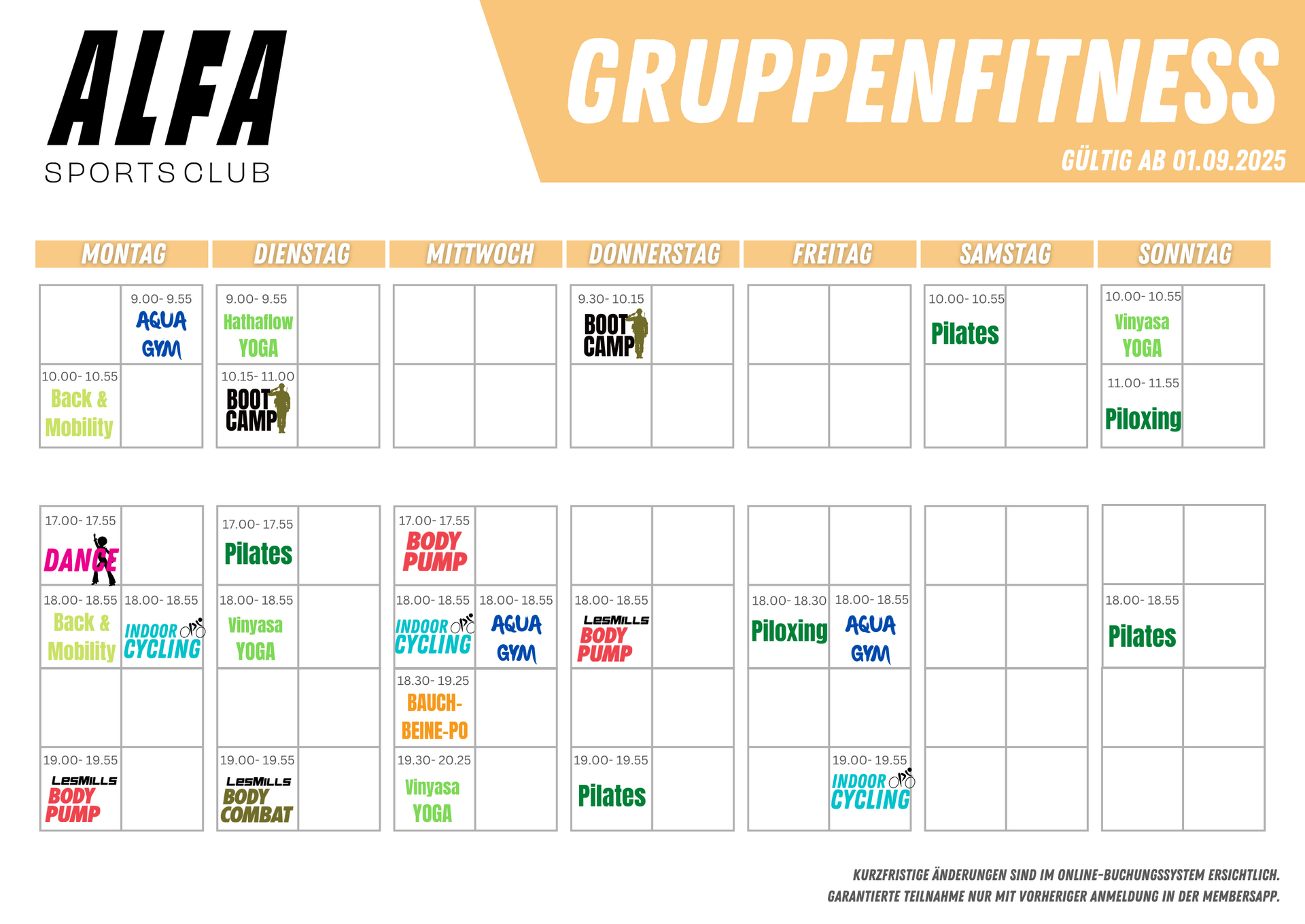 Gruppenkursplan ALFA Sportsclub